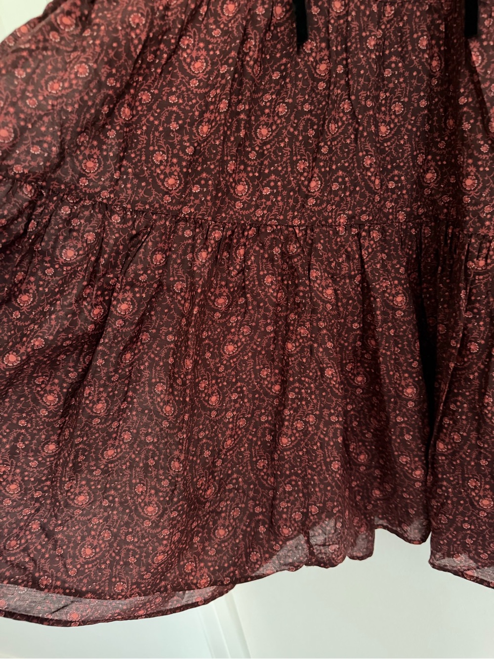 Doen Burgundy Floral Long Sleeve Tiered Mini Dress - Picture 8 of 11